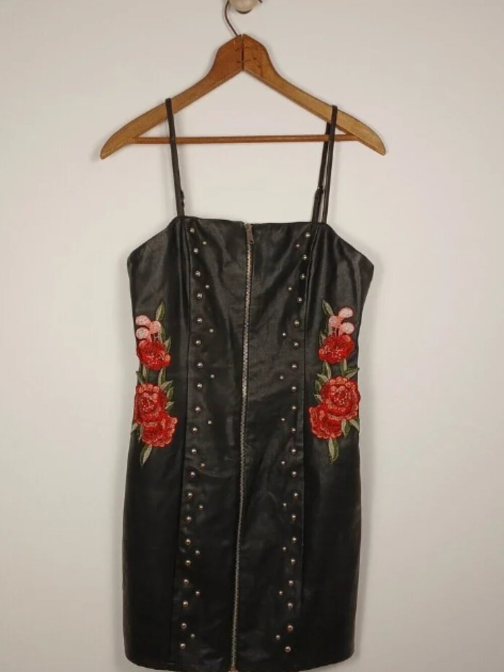 Forever 21 Faux Leather Dress Women Medium Floral Studded Y2K